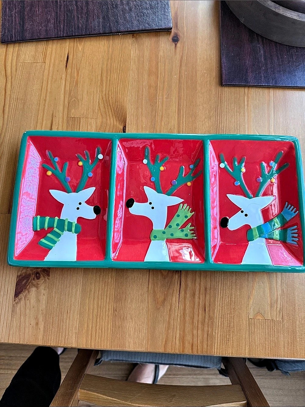 Ganz Reindeer Divided Serving Tray Red & Green